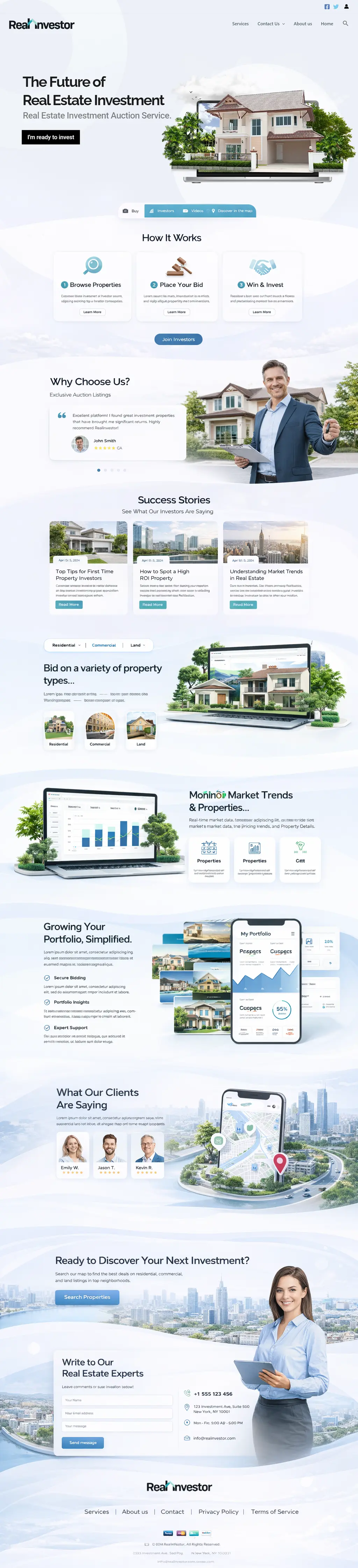 Real estate investment platform landing page design preview